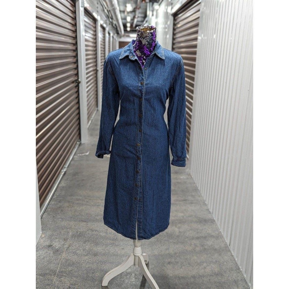 Cottagecore Rustic Country Denim Long Sleeve Button‎ Front Dress Large
